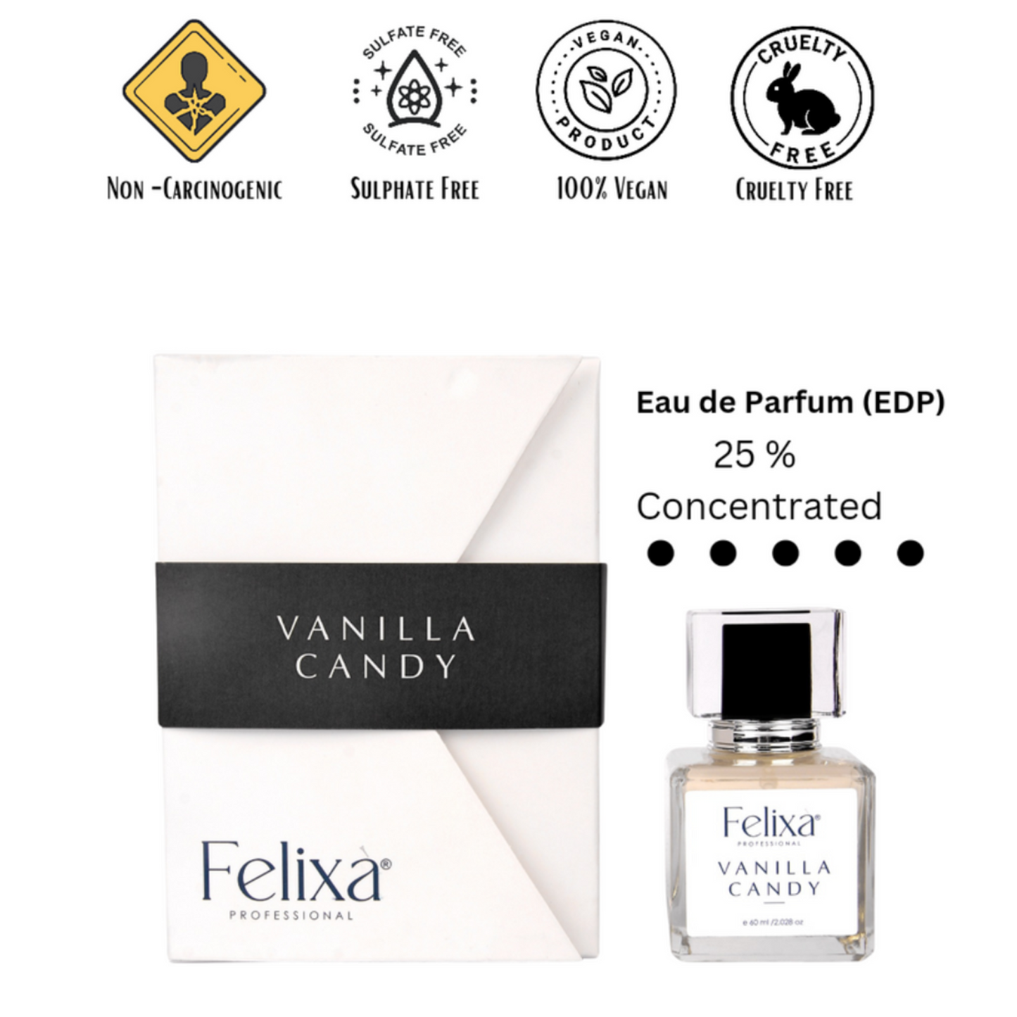 Felixa Professional Vanilla Candy Eau de Parfum, 60ml | Sweet and Invigorating Fragrance with Madagascan Vanilla Orchid & Jasmine | Long-Lasting Oriental Scent with Amber, Musk & Patchouli | Perfect Gift for Him & Her