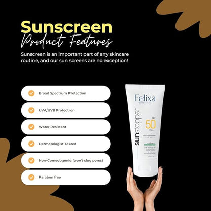 Felixa Sunstopper,Aqua gel Sunscreen, No white-cast, SPF 50 PA+++ 100 ML for Men & Women