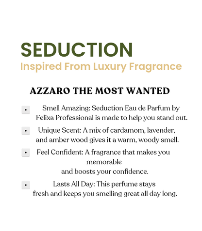 Felixa Professional Seduction Eau de Parfum, 60ml | Intense Woody Fragrance with Cardamom, Lavender & Amber Wood | Long-Lasting Perfume for All-Day Freshness | Perfect Gift for Him & Her | Ideal for Romantic Evenings