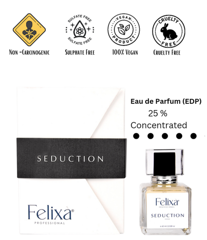 Felixa Professional Seduction Eau de Parfum, 60ml | Intense Woody Fragrance with Cardamom, Lavender & Amber Wood | Long-Lasting Perfume for All-Day Freshness | Perfect Gift for Him & Her | Ideal for Romantic Evenings